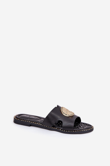 Moteriški plokšti šlepetės su dekoratyvinėmis detalėmis, juodos spalvos pasiūlymu 2