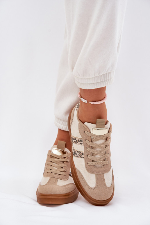 Moteriški sportbačiai, pagaminti iš Eco Suede Leopard Beige Satylies