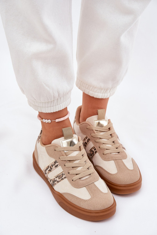 Moteriški sportbačiai, pagaminti iš Eco Suede Leopard Beige Satylies