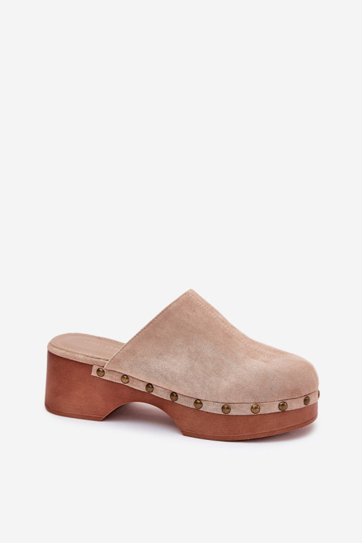 Klumpės Moteriškos šlepetės su smeigėmis Eco Suede Beige Ellason