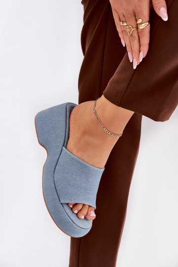 Medžiaginiai moteriški šlepetės ant platformos ir džinsai pleištai Afisal