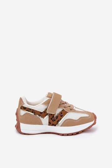 Vaikiški sportbačiai su Velcro Leopard Tamsiai Beige Tezzu
