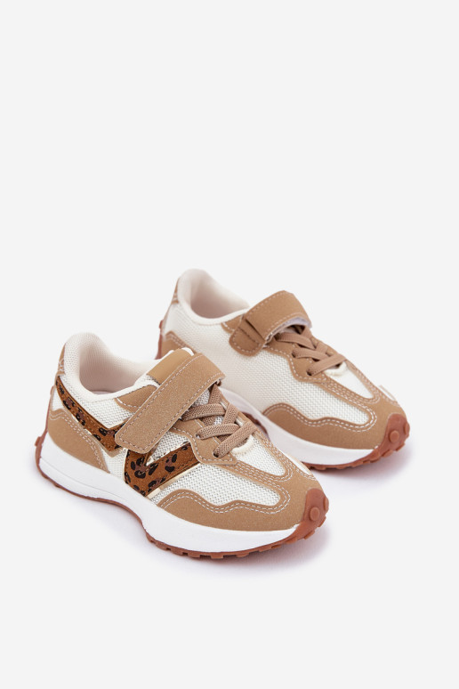 Vaikiški sportbačiai su Velcro Leopard Tamsiai Beige Tezzu