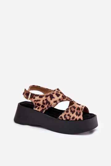 Moteriški leopardo sandalai, ekologiški zomšiniai rudi Karonia 2