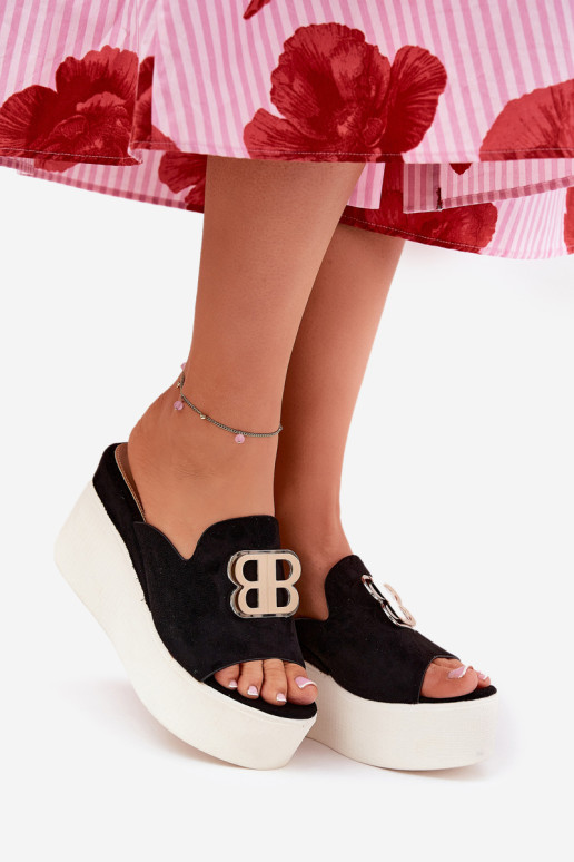 Platforma ir pleištinės šlepetės su juoda Tanonea dekoracija