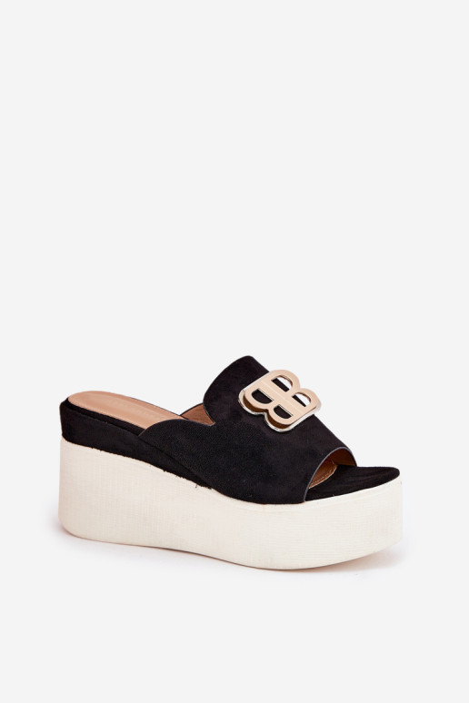 Platforma ir pleištinės šlepetės su juoda Tanonea dekoracija