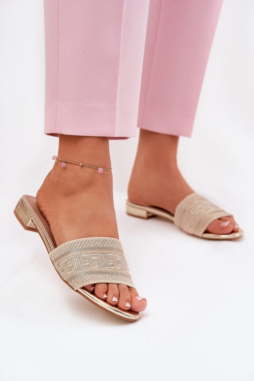 Moteriškos plokšti šlepetės auksinės spalvos Fexxy