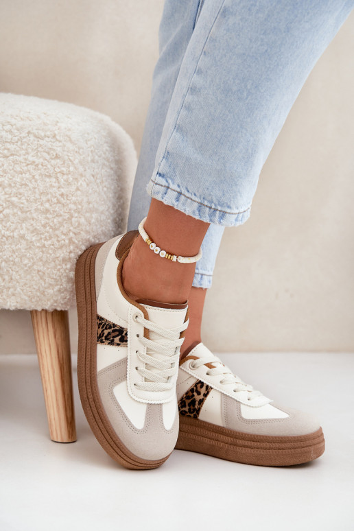 Moteriški sportbačiai ant platformos Leopard Beige Lincidi