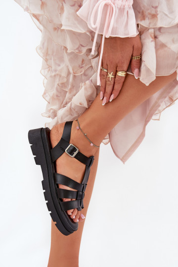 Ekologinės odos moteriški sandalai ant platformos Black Nendales