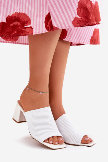 Moteriškos šlepetės ant blokinių kulnų, baltos spalvos Wenilan