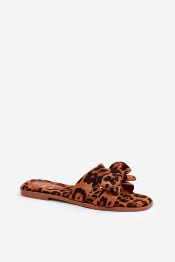 Moteriškos plokščios šlepetės su lanku Leopard Brown Tobin 2