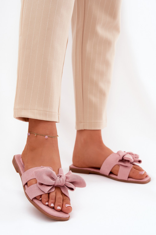 Moteriškos plokščios šlepetės su rožiniu lankeliu