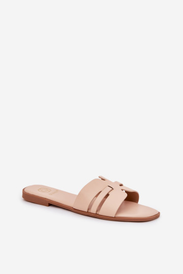 Moteriškos šlepetės su plokščiakulniais su išpjovomis Eco Leather Beige Ecapus 2