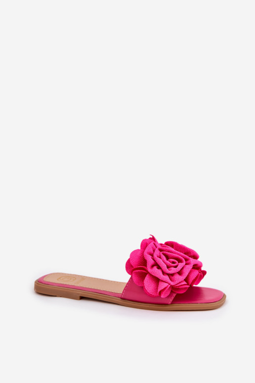Moteriškos plokščios šlepetės su dekoratyvinėmis gėlėmis Fuchsia Misorsse