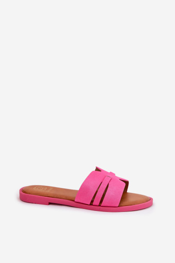 Moteriškos plokščios šlepetės su išpjovomis Eco Suede Fuchsia Teterre 2