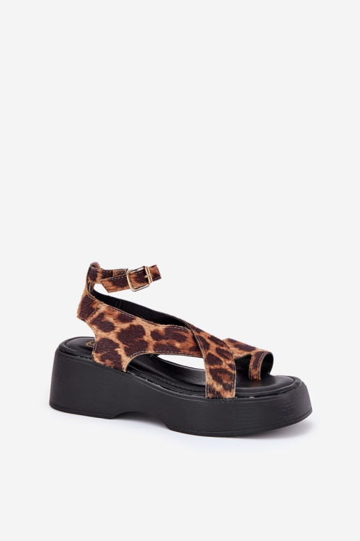 Moteriški sandalai ant platformos ir pleištai Leopard Brown Tenzorus