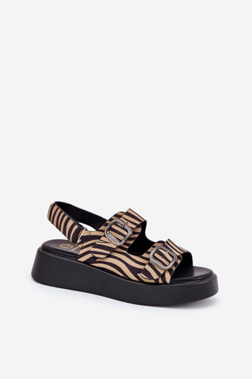 Moteriškos platformos sandalai su sagtimis Zebra Beige-Black Genorre