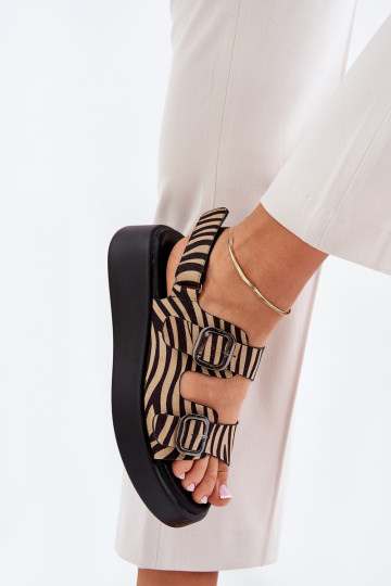 Moteriškos platformos sandalai su sagtimis Zebra Beige-Black Genorre