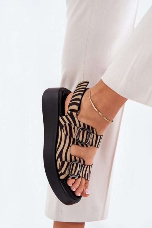 Moteriškos platformos sandalai su sagtimis Zebra Beige-Black Genorre