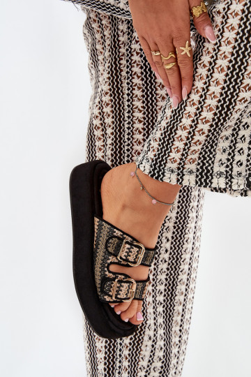 Moteriškos platformos šlepetės su sagtimis ir pynėmis Black Limme