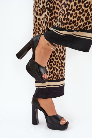 Moteriški basutės ant kulno ir platformos, ekologiškos odos juodos spalvos Lomman