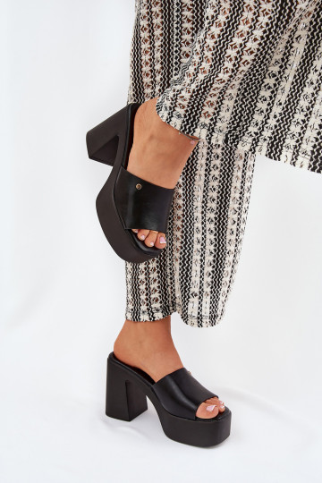 Ekologiškos odos moteriškos šlepetės ant kulno ir juodos tamirella platformos