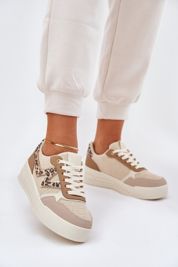 Moteriški sportiniai batai ant platformos Leopard Khaki Loorori