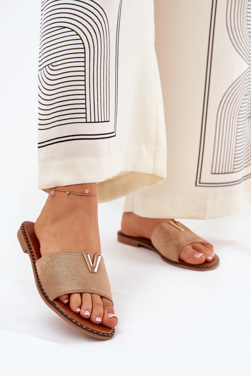 Moteriškos plokščios basutės su dekoratyvinėmis detalėmis Khaki Saliena