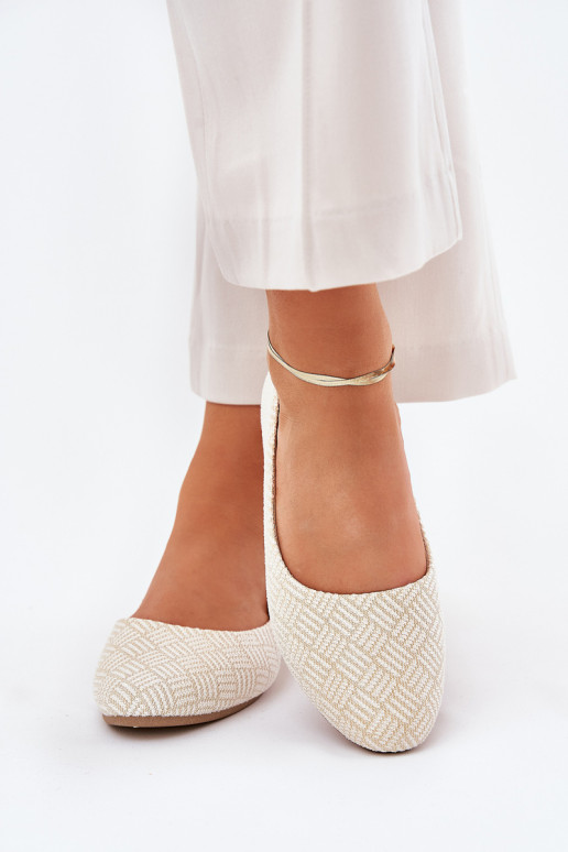 Moteriškos plokščios balerinos su blizgančio aukso spalvos tatoreliais