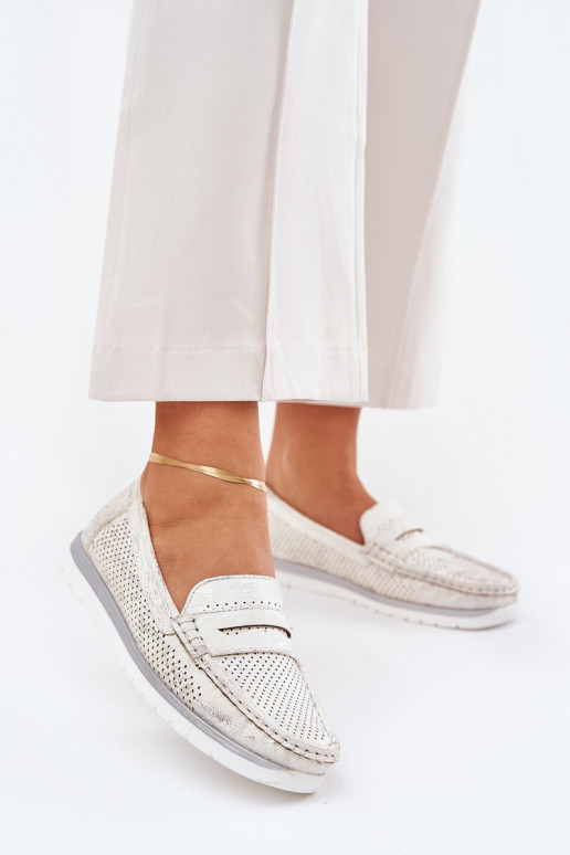 Moteriški mokasinai, pagaminti iš ekologinės odos sidabro Bralithia