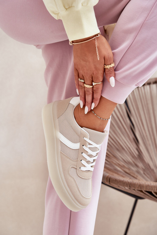 Žemi moteriški sportbačiai ant platformos Beige Telmira