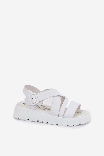 Moteriški odiniai sandalai ant platformos su sagtimi White Selianae 2