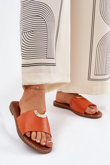 Moteriškos „Flip-Flops“ ekologiškos odos su dekoratyvinėmis detalėmis, oranžinės spalvos „Mevith“.