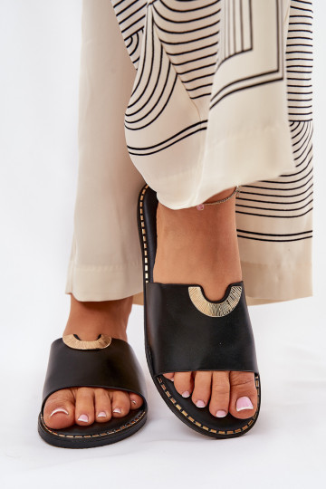 Moteriškos „Flip-Flops“ ekologiškos odos su dekoratyvinėmis detalėmis juodas „Mevith“.