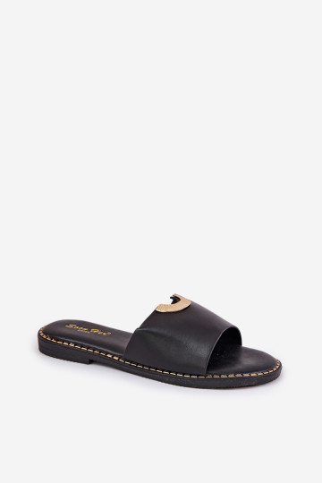Moteriškos „Flip-Flops“ ekologiškos odos su dekoratyvinėmis detalėmis juodas „Mevith“. 2