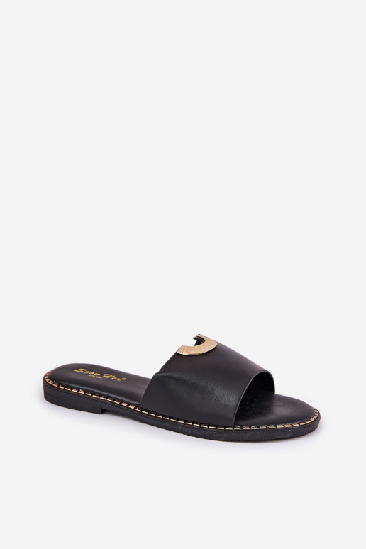 Moteriškos „Flip-Flops“ ekologiškos odos su dekoratyvinėmis detalėmis juodas „Mevith“.