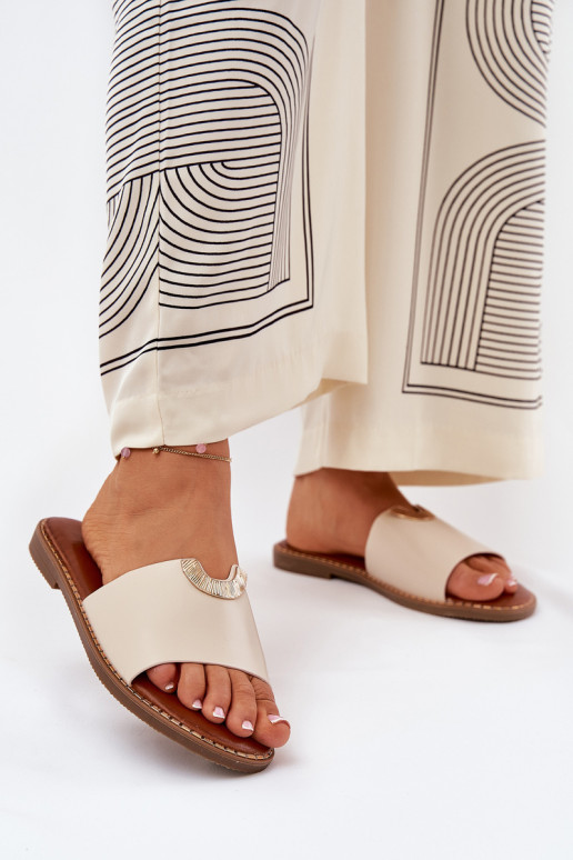 Moteriškos „Flip-Flops“ ekologiškos odos su dekoratyvinėmis detalėmis smėlio spalvos „Mevith“.