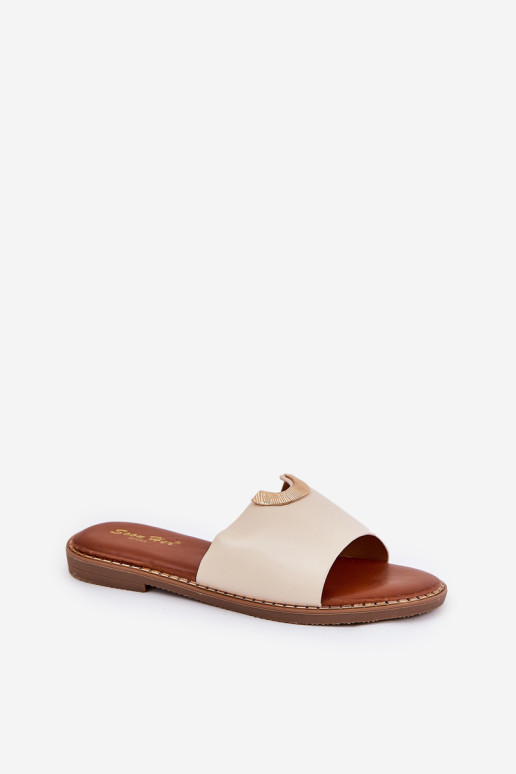 Moteriškos „Flip-Flops“ ekologiškos odos su dekoratyvinėmis detalėmis smėlio spalvos „Mevith“.