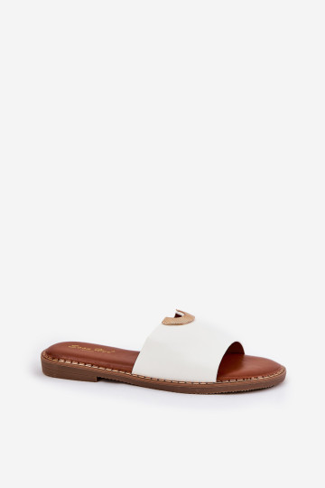 Moteriškos „Flip-Flops“ ekologiškos odos su dekoratyvinėmis detalėmis baltas „Mevith“. 2