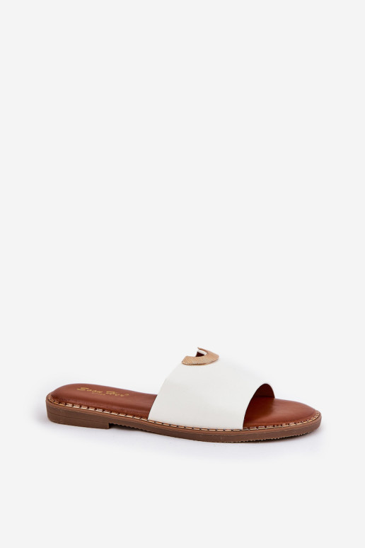 Moteriškos „Flip-Flops“ ekologiškos odos su dekoratyvinėmis detalėmis baltas „Mevith“.