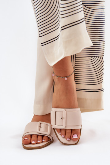 Moteriškos plokščios ekologiškos odos su sagtimi smėlio spalvos Bamma