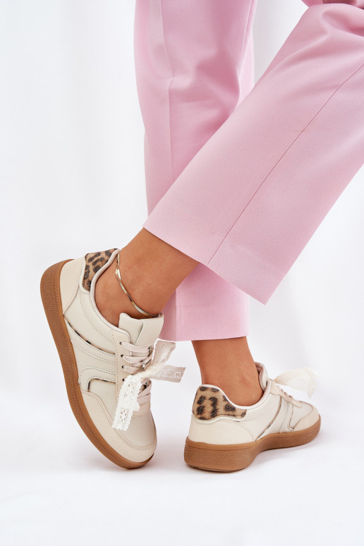 Žemi moteriški sportbačiai su nėriniais Leopard Beige Zielle