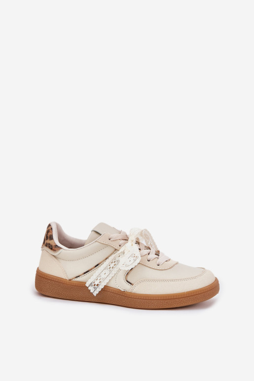 Žemi moteriški sportbačiai su nėriniais Leopard Beige Zielle