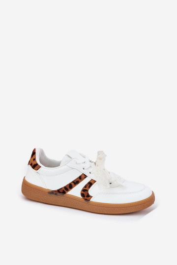 Žemi moteriški sportbačiai su nėriniais Leopard White Zielle 2