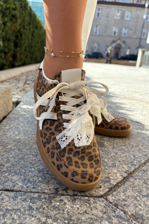 Žemi moteriški sportbačiai su nėriniais Leopard Brown Ziell