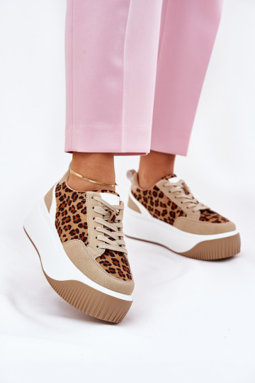 Moteriški sportbačiai ant didžiulės platformos Leopard Beige Tamorniel