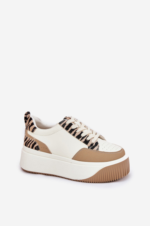 Moteriški sportbačiai ant didžiulės platformos Zebra Beige Tamorniel