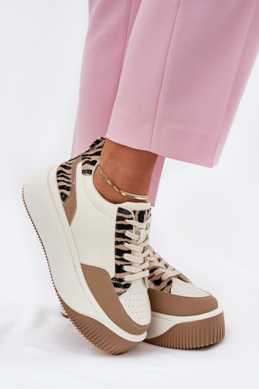 Moteriški sportbačiai ant didžiulės platformos Zebra Beige Tamorniel