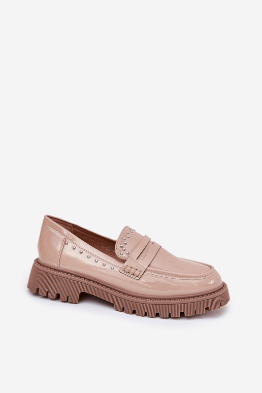 Moteriški lakinės odos mokasinai su dekoracija Beige Nallae