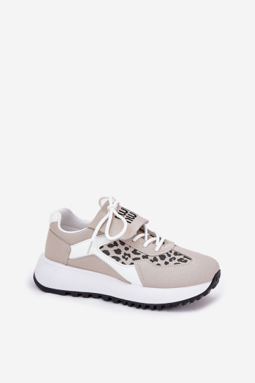 Sportiniai bateliai, moteriški sportbačiai ant platformos Leopard White-Beige Pumbes 2